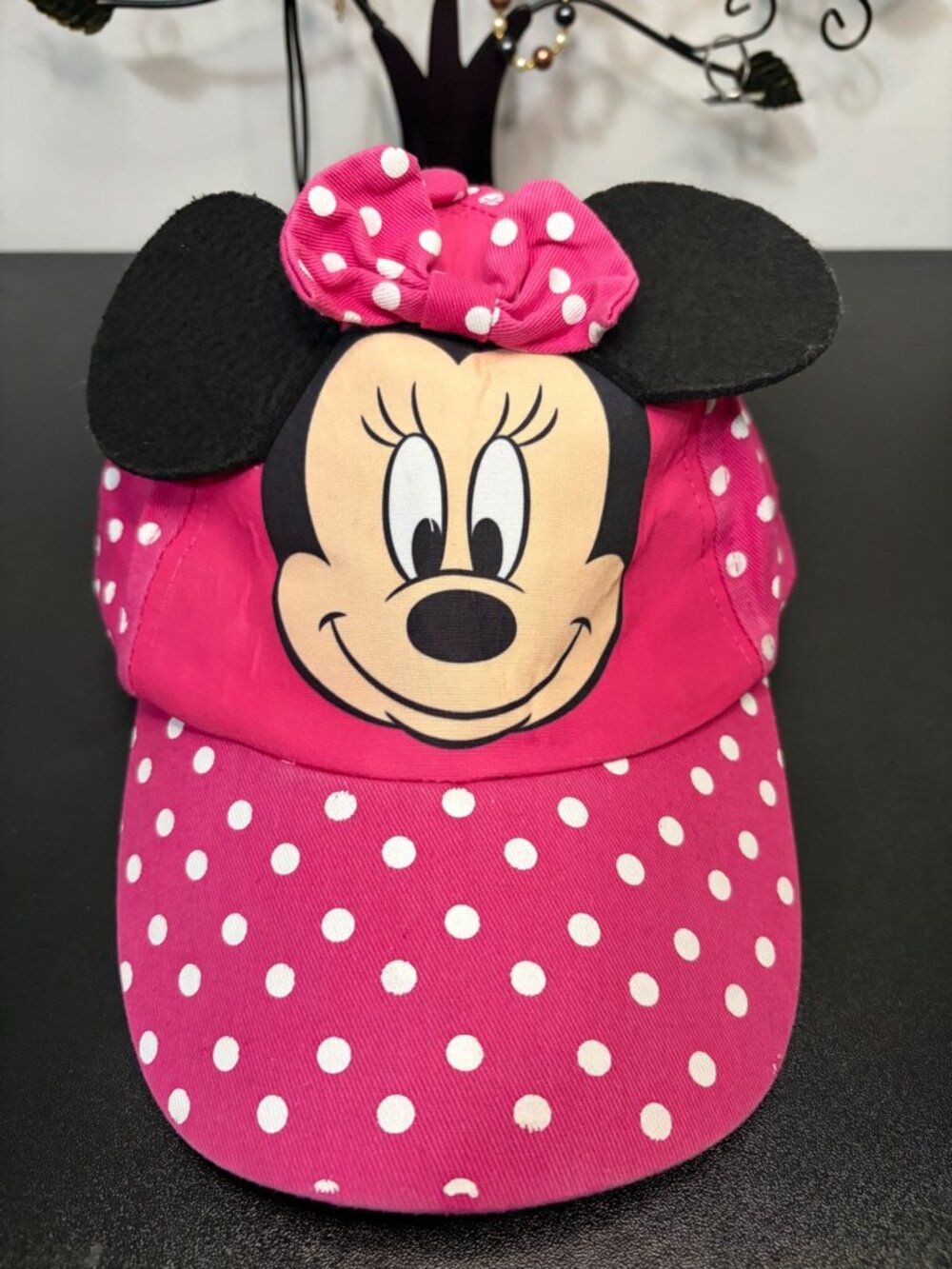 Disney Minnie Mouse Pink Polka Dot Baseball Cap Hat with 3D Ears & Bow Kids Adju